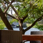 breakfast in garden restaurant in Mangochi at Captains Villa, formerly Villa Tafika Lodge, the historical waterfront at the river where Lake Malawi begins